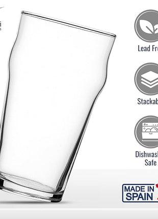 Bormioli Rocco Nonix Set Of 4 20 Oz Pint Glasses | British Pub Style Beer Glasses | Easy Stacking in The Cupboard | Premium Craft Beer Glasses Made In Spain