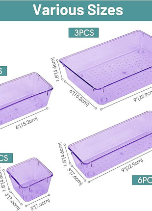 WOWBOX 25 PCS Plastic Drawer Organizer Set, Desk Drawer Divider Organizers and Storage Bins for Makeup, Jewelry, Gadgets for Kitchen, Bedroom, Bathroom, Office, Clear Purple