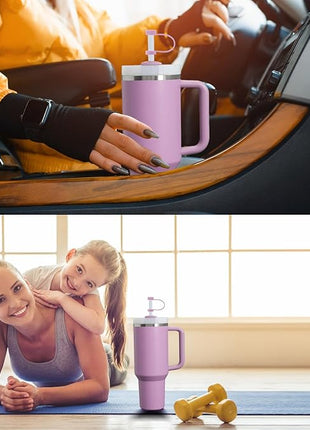 Silicone Spill Stopper Set Compatible with Stanley Cup 2.0 30oz & 40oz with Straw Cover (Set of 2, Lilac)