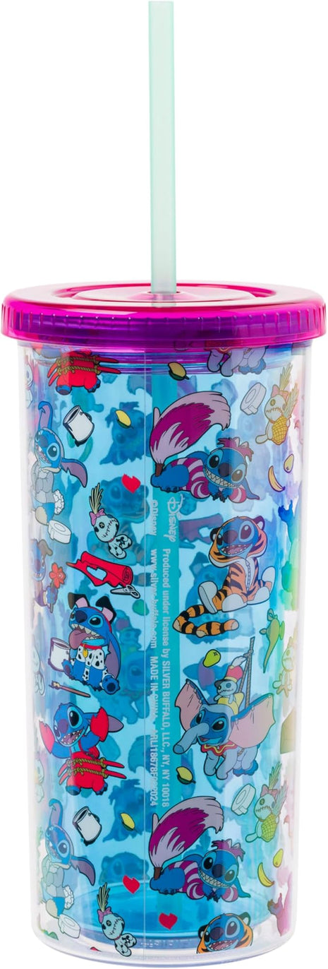 Silver Buffalo Disney Lilo & Stitch Halloween Costumes of Other Disney Characters Featuring Scrump Plastic Tall Cold Cup with Lid and Straw, 20 Ounces