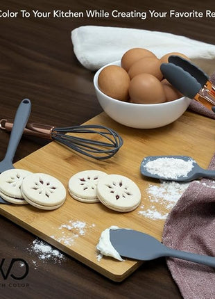 COOK WITH COLOR Silicone Cooking Utensils, Kitchen Utensil Set, Easy to Clean Silicone Kitchen Utensils, Cooking Utensils for Nonstick Cookware, Kitchen Gadgets Set, Mini, Gray