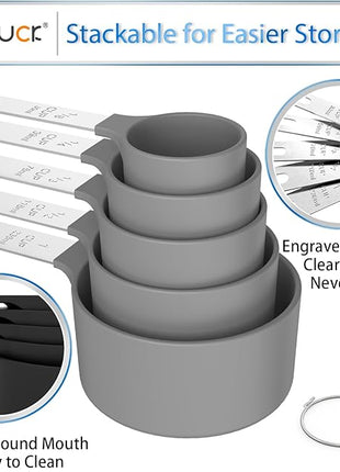 TILUCK Measuring Cups & Spoons Set, Stackable Cups and Spoons, Nesting Measure Cups with Stainless Steel Handle, Kitchen Gadgets for Cooking & Baking (Gray)