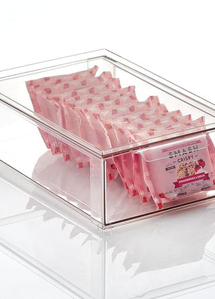mDesign Plastic Pantry Organization and Storage Bin w/Pull Out Drawer - Shallow Stackable Kitchen Supplies Storage Container for Organizing Cabinet, Fridge, Freezer - Lumiere Collection - Clear