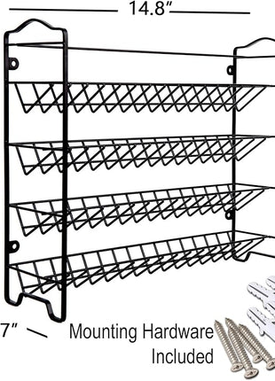 SWOMMOLY Spice Rack Organizer with 32 Glass Spice Jars, 396 Spice Labels, Chalk Marker and Funnel Complete Set, for Cabinet, Countertop, Cupboard or Wall Mount, Black