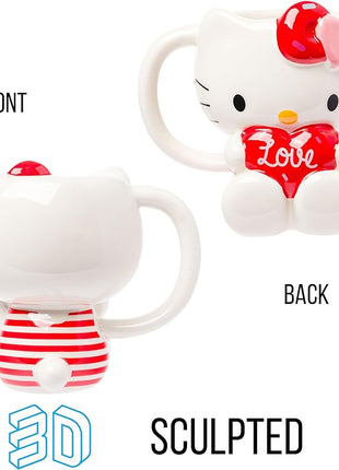 Silver Buffalo Sanrio Hello Kitty Holding Love Heart Ceramic 3D Sculpted Mug, 20 Ounces
