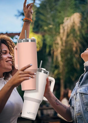 40 oz Tumbler with Handle,Tumbler with Lid and Straw,Double Wall Insulated Cup Stainless Steel Travel Mug(Cold for 34 Hours),Water Bottle for Iced Tea,Coffee,Cold Beverages(Pink)