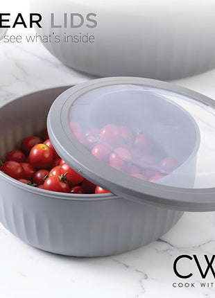 COOK WITH COLOR Prep Bowls with Lids- Wide and Deep Nesting Plastic Small Mixing Bowl Set with Lids, 12 Piece Set - Wide Bowls, Black/White