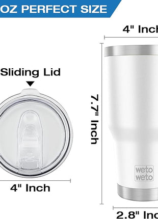 WETOWETO 30oz Tumbler, Stainless Steel Vacuum Insulated Water Coffee Tumbler Cup, Double Wall Powder Coated Spill-Proof Travel Mug Thermal Cup for Home Outdoor (White, 1 Pack)