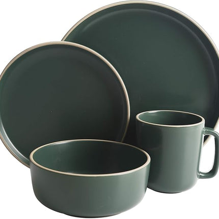 Gibson Home Zuma 16 Piece Round Kitchen Dinnerware Set, Dishes, Plates, Bowls, Mugs, Service for 4, Matte Stoneware, Green
