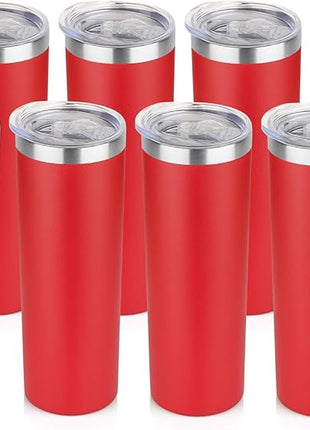 HASLE OUTFITTERS 20 oz Skinny Tumblers Bulk Set, Stainless Steel Insulated Slim Tumblers with Lids, Reusable Double Wall Travel Coffee Mugs, Durable Powder Coated Travel Water Cups(Red, 8)