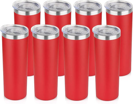 HASLE OUTFITTERS 20 oz Skinny Tumblers Bulk Set, Stainless Steel Insulated Slim Tumblers with Lids, Reusable Double Wall Travel Coffee Mugs, Durable Powder Coated Travel Water Cups(Red, 8)