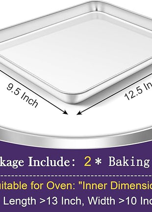 TeamFar Toaster Oven Pan Set of 2, Stainless Steel Toaster Oven Baking Tray Ovenware, 12.5’’x 9.5’’x1’’, Non Toxic & Healthy, Rust Free & Mirror Finish, Easy Clean & Dishwasher Safe