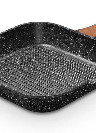 ESLITE LIFE 11 Inch Nonstick Grill Pan for Indoor Cooking, Versatile Induction Square Large Grilling Skillet Steak Pan for Stove Tops, PTFE & PFOA Free, Black