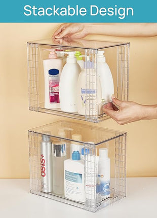 Vtopmart 2 Pack Clear Stackable Storage Drawers,9.7" High Plastic Organizers Bins for Skincare, Bathroom Supplies,Ideal for Cabinet,Undersink,Vanity,Kitchen,Pantry Organization