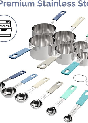 22-Piece Stainless Steel Measuring Cups and Spoons Set, Tad Dash Pinch Smidgen Drop Mini Measuring Spoons, Measuring Stick Leveler, Measurement Conversion Chart Fridge Magnet, (Farmhouse)