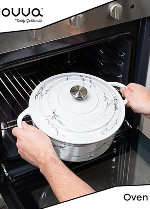 Cast Iron Dutch Oven with Lid – Non-Stick Ovenproof Enamelled Casserole Pot – Sturdy Dutch Oven Cookware – Marble, 6.4-Quart, 28cm – by Nuovva