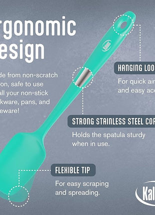 Kaluns Silicone Spatula Set, 4 Rubber Spatulas 600°F Heat Resistant, Nonstick Seamless Design with Stainless Steel Core, Dishwasher Safe, BPA free, Bonus Tongs Included