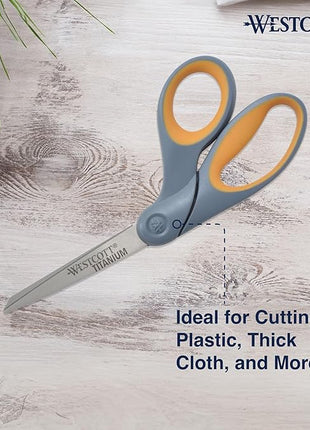 Westcott 8" Bent Craft Scissors with Titanium-Bonded Blades for Heavy-Duty Use (Yellow/Gray)