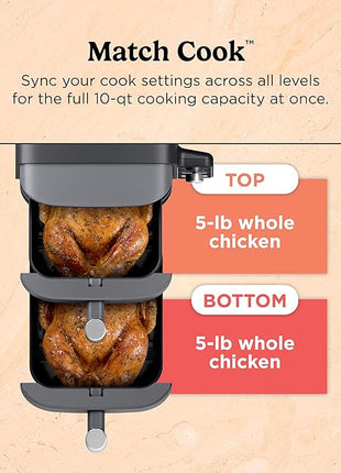 Ninja Air Fryer, 10QT DoubleStack XL 2-Basket, Compact Design, Cooks 5lb Whole Chicken, Feeds Up to 8 People, 6-in-1 Air Fryer, Roast, Bake & More, Easy to Clean, Dishwasher Safe Parts, Grey, SL401