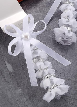 TANG SONG Elegant Stainless Steel Wedding Cake Knife and Serving Set Resin Plastic Handle with Heart Beads and Bowknot Riband Lace Design