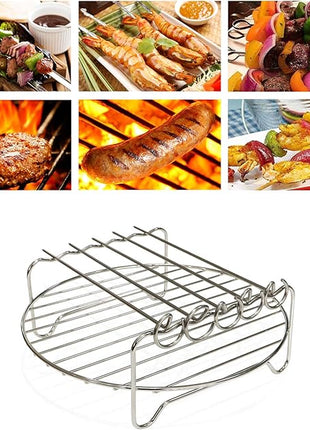 Air fryer Double Layer Round Rack with 5 Skewers Fitting XL Air Fryers（9in,Fit 5.3 QT or Above）
