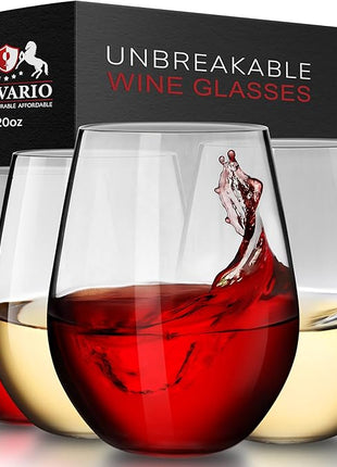 Unbreakable Stemless Plastic Wine Glasses | Reusable | Shatterproof 100% Tritan Plastic | Dishwasher-Safe | BPA-free | Awesome for Indoor & Outdoor | 20 oz, Set of 4