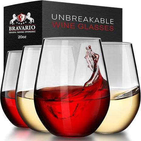 Unbreakable Stemless Plastic Wine Glasses | Reusable | Shatterproof 100% Tritan Plastic | Dishwasher-Safe | BPA-free | Awesome for Indoor & Outdoor | 20 oz, Set of 4