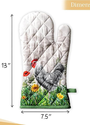 Maison d' Hermine Oven Gloves 100% Cotton Oven Mitt 7" x 13" with Loop Heat Resistant, BBQ, Cooking Gloves, Baking, Grilling, Kitchen, Handling Hot Pans Spring/Summer (Pack of 1, Basse Cour)