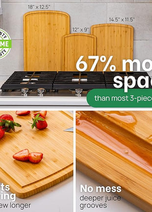 Organic Wood Cutting Boards for Kitchen for Chopping Vegetables, Carving Meat, Slicing Bread and Serving Charcuterie for Meal Time Prep, Holiday Gatherings, and Hosting Parties - Ideal for Home Chefs