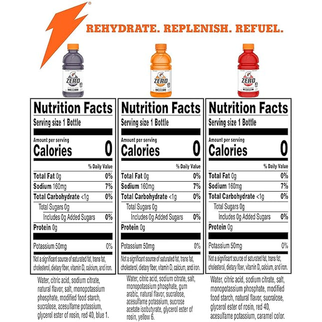 Gatorade G Zero Sports Drink, Fruit Punch, Orange, Grape Variety Pack, 12 Fl Oz (Pack of 18)
