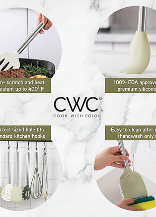 COOK WITH COLOR Silicone Cooking Utensils, Kitchen Utensil Set, Easy to Clean Silicone Kitchen Utensils, Cooking Utensils for Nonstick Cookware, Kitchen Gadgets Set, 38 Piece, Green