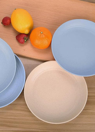 LuckyZone 7.8 Inches Unbreakable Wheat Straw Plates - Reusable Plate Dinner Set - Dishwasher & Microwave Safe - Healthy, BPA Free & Eco-Friendly (7.8 Inches/4 Blue)