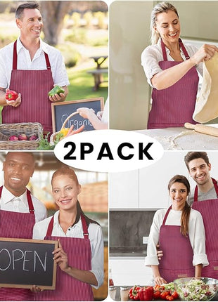 2 Pack Adjustable Bib Apron with 2 Pockets Chef Cooking Kitchen Restaurant Aprons for Women Men