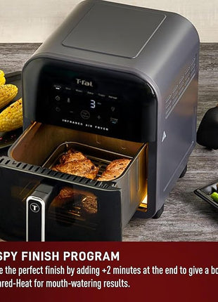 T-fal Infrared Air Fryer, 2x Faster Than Traditional Heating*, Large Air Fryer Toaster Oven Combo, 6 Qt Digital Touch Screen, 7-in-1 Cooking Functions, No-Shake Technology, 1550W, Black,