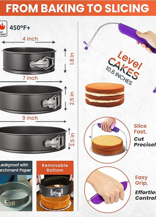 RFAQK 700PCs Cake Decorating Kit with Baking Supplies - Cake Turntable for Decorating with Baking Pans, Leveler, 24 Numbered Piping Tips, 2 Spatulas, Fondant Tools, Video Course, Pattern Chart & More