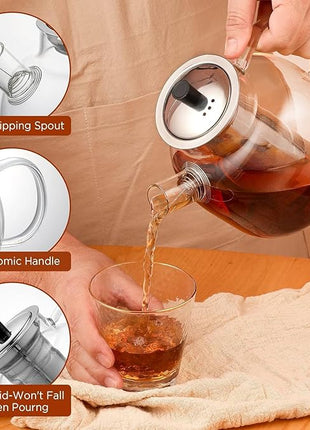 1500ml(50oz) Glass Teapot with Removable Infuser, Ehugos Stovetop Safe Large Tea Pot, Blooming and Loose Leaf Hand Crafted Kettle for Women and Adult with Stainless Infuser