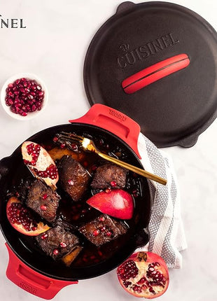 Cuisinel Cast Iron Lid - Fits 10"-Inch Lodge Skillet Frying Pans or Braiser + Silicone Handle Holder + Care Guide - 25.4-cm Pre-Seasoned Universal Replacement Cover - Indoor/Outdoor, Fire, BBQ Safe