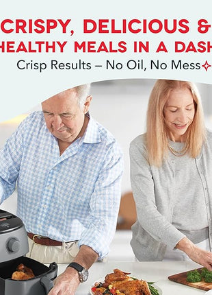 DASH Tasti-Crisp™ Electric Air Fryer Oven, 2.6 Qt., Grey – Compact Air Fryer for Healthier Food in Minutes, Ideal for Small Spaces - Auto Shut Off, Analog, 1000-Watt