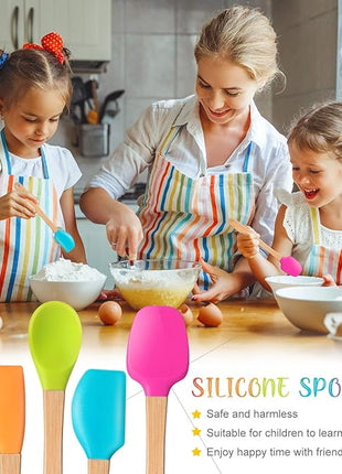 Wood Handled Mini Spatula Mini Silicone Baking Spatulas Set Silicone Brush with Wooden Handles, Spoon, Spatula for Kitchen Cooking Mixing (5)