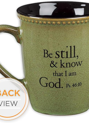 Christian Art Gifts Sage Green Stoneware Coffee Mug – 13 oz. Microwave and Dishwasher-safe Lead-free Inspirational Scripture Coffee and Tea Mug for Men & Women with Bible Verse: Be Still – Psalm 46:10