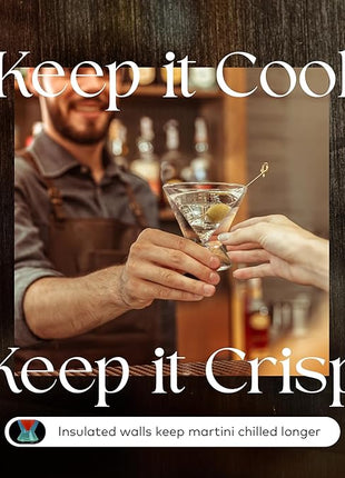 Dragon Glassware Stemless Martini Glasses - 7 oz Clear Set of 2 - Double Wall Insulated Cocktail Glass Set - Unique and Fun Gift for Espresso Martini Lovers