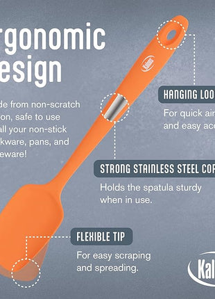 Kaluns Silicone Spatula Set, 4 Rubber Spatulas 600°F Heat Resistant, Nonstick Seamless Design with Stainless Steel Core, Dishwasher Safe, BPA free, Bonus Tongs Included