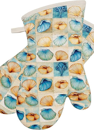 Oven Mitts Gloves 1 Pair Heat Resistant 480 ℉ Non Slip Clear Silicone Printed Shell Comfortable Cotton Lining Kitchen Men Cooking Barbecue Machine Washable (Shell, Beige Mitts)