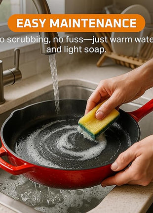 Bruntmor 12-Inch Enameled Cast Iron Skillet - Pre-Seasoned Frying Pan for Cooking, Grilling, and Baking - Smooth Nonstick Cast Iron Pan - Oven Safe and Durable Cookware for Versatile Use - Red