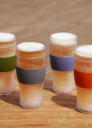 HOST Beer FREEZE Beer Glass Cups Set Drinking Glasses, Freezer Mugs with Gel Double Walled Cool Cups Plastic Multicolor 16oz Set of 4