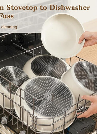 15Pcs Pots and Pans Set Non Stick, Cookware Sets with Detachable Handle, Nonstick RV Kitchen Cooking Tools Removable Handles, Oven Safe, Induction Fast, Stackable Induction Cookware, White