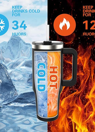 20 oz Tumbler with Handle,Tumbler with Lid and Straw,Double Wall Insulated Cup Stainless Steel Travel Mug(Cold for 34 Hours),Water Bottle for Iced Tea,Coffee,Cold Beverages(Black)