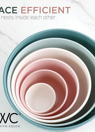 COOK WITH COLOR Prep Bowls with Lids- Wide and Deep Nesting Plastic Small Mixing Bowl Set with Lids, 12 Piece Set - Deep Bowls, Teal and Pink