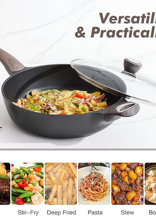SENSARTE Nonstick Frying Pan Skillet with Lid, 12 Inch Large Deep Frying Pan, 5 Qt Non Stick Saute Pan with Cover, Induction Pan, Healthy Non Toxic Cooking Pan with Helper Handle, PFOA PFOS Free
