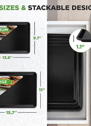 NutriChef 2-Piece Baking Sheet Non Stick - Premium Carbon Steel Cookie Sheets for Baking - Large and Medium Baking Trays for Oven - Black